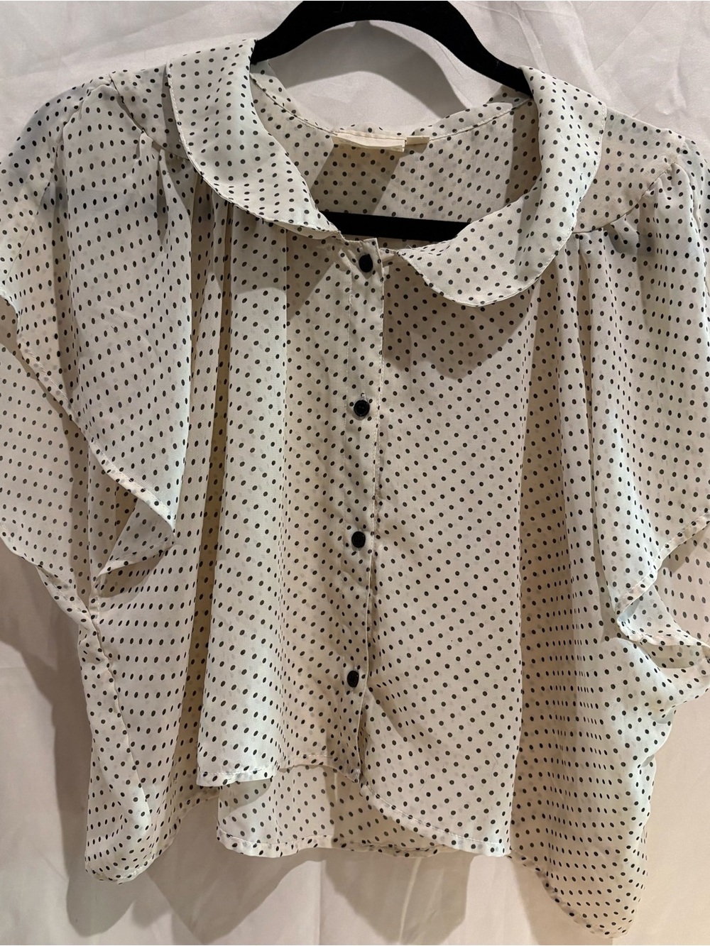 Pretty Rebellious Cream Polka Dot Button-Front Flutter Sleeve Blouse